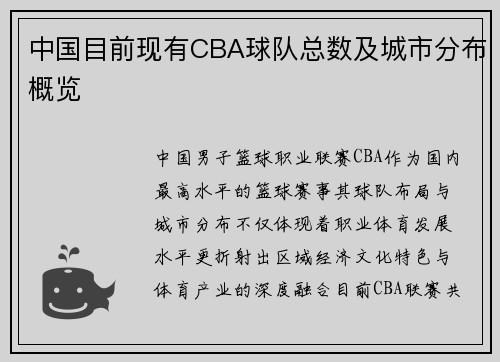 中国目前现有CBA球队总数及城市分布概览